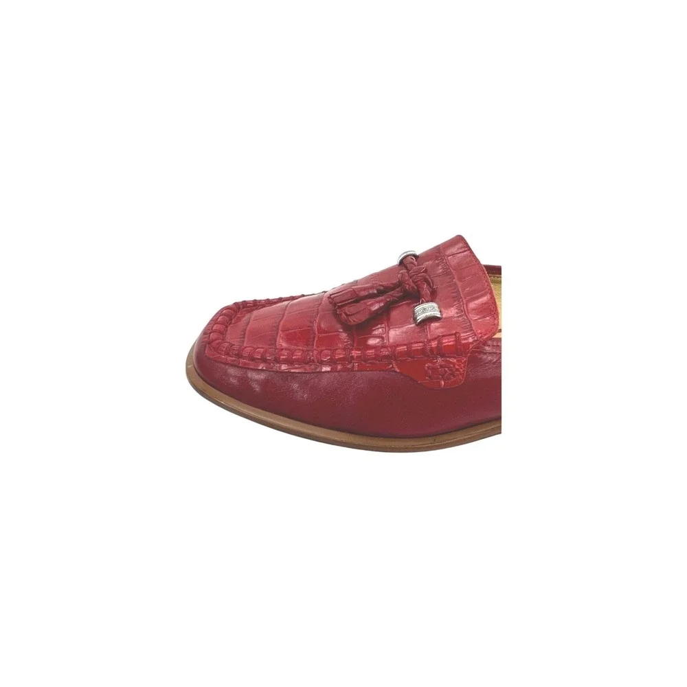 Brighton Julie Women's 7.5 Red Tasseled Croc Leather Loafer Mule Shoe Quiet Luxe